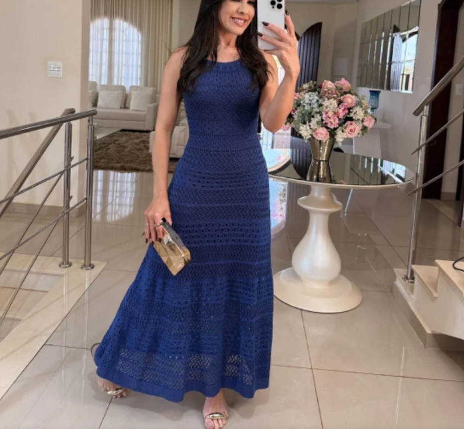 Vestido Maxi Crochet Amaranto