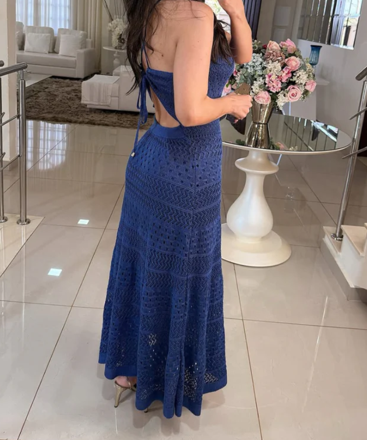Vestido Maxi Crochet Amaranto